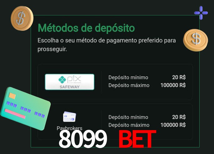 O cassino 8099 Bet oferece uma grande variedade de métodos de pagamento